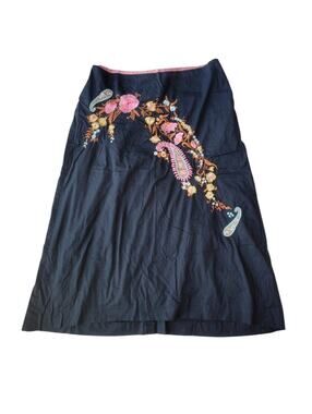 Autograph Embroidered Cotton Floral Paisley Midi Skirt Size 8